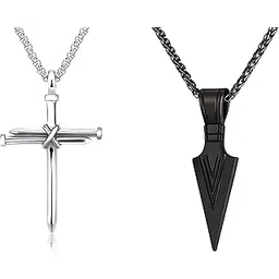 karishma kreations Cross Nail Silver Pendent And Arrowhead Pendent Silver Men's Fashion Jewellery Combo Pack 2 Stainless Steel Stylish Locket Pendants Necklace Chain For Boys Men Women Girls-picture-36