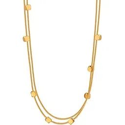 karishma kreations Double Layered 18K Gold Plated Stainless Steel Chain Necklace, Elegant Snake Chain with Geometric Cube Accents, Fashion Jewelry for Women-picture-11