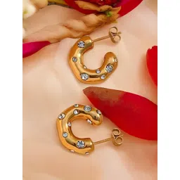 KARISHMA KREATIONS Gold-Plated Cubic Zirconia Contemporary Half Hoop Earrings-picture-12