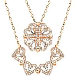 karishma kreations Pendant Necklace For Women Girls Ladies girlfriend Wife fashion Jewellery set love 4 Heart Magnetic Rose Gold Western Diamond Pendants chain with pendant Valentine gifts Birthday Gift propose-picture-50
