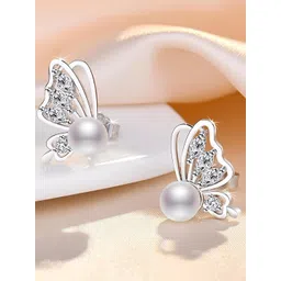 KARISHMA KREATIONS Stainless Steel Rhinestone Studded & Pearls Beaded Contemporary Studs-picture-15