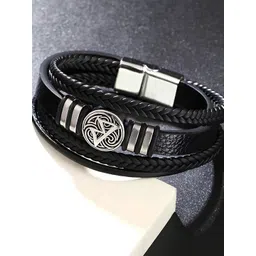 KARISHMA KREATIONS Unisex Leather Silver-Plated Link Bracelet-picture-33