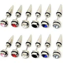 karishma kreations Valentine jewellery Stainless Steel Mens Earrings Combo Black Gold Silver Piercing Screw Bali Stud Hoops Earing Multicolor Earrings Combo for men boys Unisex-picture-33