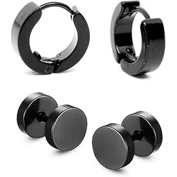 karishma kreations Valentine jewellery Stainless Steel Mens Earrings Om Black Gold Silver Piercing Screw Bali Stud Hoops Earing Multicolor Earrings Combo for men boys Unisex-picture-39