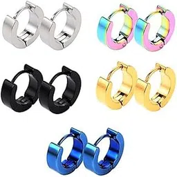 karishma kreations Valentine jewellery Stainless Steel Mens Earrings Om Black Gold Silver Piercing Screw Bali Stud Hoops Earing Multicolor Earrings Combo for men boys Unisex-picture-11