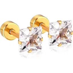 karishma kreations Valentine jewellery Stainless Steel Mens Earrings Om Black Gold Silver Piercing Screw Bali Stud Hoops Earing Multicolor Earrings Combo for Women Girls men boys Unisex image 1