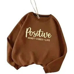 Positive Women’s Fleece Stretchable Full Sleeves Sweatshirt Regular Fit, Round Neck Casual Winterwear for Girls and Womens Brown-image-8