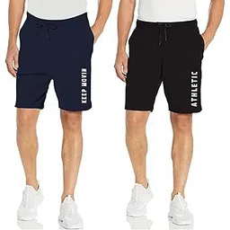 kart black Men's Regular Fit Shorts with Pocket/Casual Knit Shorts/Printed Shorts/Combo Pack of 2 (M, Navy_Black)-picture-14