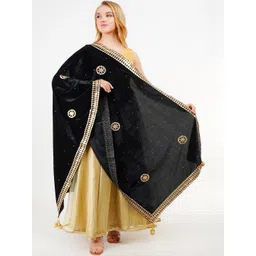 Karthav Fashion Embroidered Velvet Dupatta with Thread Work-picture-50