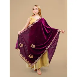 Karthav Fashion Ethnic Motifs Embroidered Velvet Dupatta with Beads and Stones-picture-33