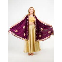 Karthav Fashion Ethnic Motifs Embroidered Velvet Dupatta with Gotta Patti-picture-24