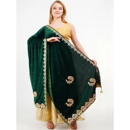 Karthav Fashion Ethnic Motifs Embroidered Velvet Dupatta with Gotta Patti-picture-26