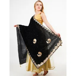 Karthav Fashion Ethnic Motifs Embroidered Velvet Dupatta with Gotta Patti-picture-29