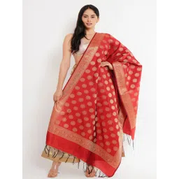 Karthav Fashion Floral Woven Design Banarasi Silk Dupatta With Zari-picture-10