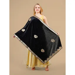 Karthav Fashion Paisley Embroidered Velvet Dupatta with Beads and Stones-picture-20
