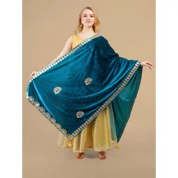 Karthav Fashion Paisley Embroidered Velvet Dupatta with Gotta Patti-picture-24