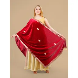 Karthav Fashion Paisley Embroidered Velvet Dupatta With Gotta Patti-picture-21