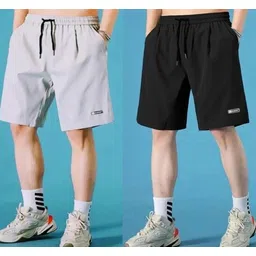 karwa Pack of 2 Solid Men Black, Grey Sports Shorts-picture-22