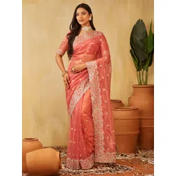 kasee Floral Embroidered Supernet Saree With Blouse Piece-picture-12