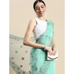 kasee Sea Green Floral Embroidered Net Saree-picture-23
