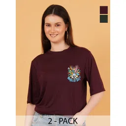 Kasendra Women Pack of 2 Bugs Bunny Graphic Printed Round Neck T-shirts-picture-38