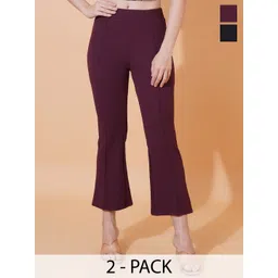 Kasendra Women Pack Of 2 Comfort Flared Fit Mid Rise RegulaTrousers-picture-21