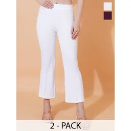 Kasendra Women Pack Of 2 Solid Mid-Rise Regular Fit Trousers-picture-39