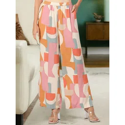 KASHIAN Women Geometric Printed Flared Chambray Palazzos-picture-24