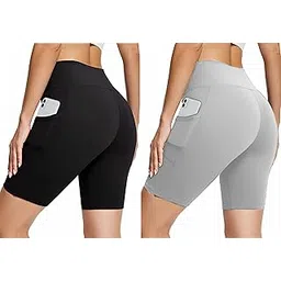 KASHIKAY CREATION Women’s Polyester Blend Shorts with Pockets Solid Pattern High Rise Waist Style Above Knee Length and Slim Fit | Shorts with Pocket | Workout Biker Tights for Fitness | Pack of 2-picture-25