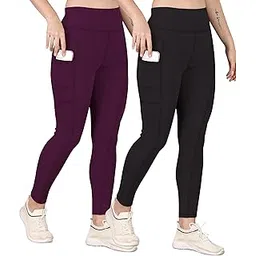 kashikay creation Women’s Polyester Stretchable Leggings with Solid Print High Waist Cargo Style Slim Fit and Standard Length | Activewear Tights | Gym Fitness Leggings | Daily Use Set | Pack of 2-picture-36