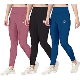 kashikay creation Women’s Polyester Stretchable Leggings with Solid Print High Waist Cargo Style Slim Fit and Standard Length | Activewear Tights | Gym Fitness Leggings | Daily Use Set | Pack of 3-picture-37