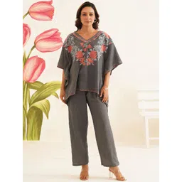 Kashmir Box Aari Embroidery Cotton Kaftan Co-Ord Set-picture-12