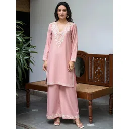 Kashmir Box Kashmiri Aari Embroidered V-Neck Co-Ord Set-picture-15