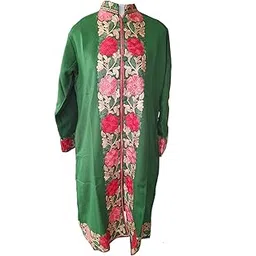Kashmiri aari embroidery floral design woolen coat with attach lining for women || Mehndi green color || L: 41.5" B: 22.5" Sleeves: 21.5"-picture-33
