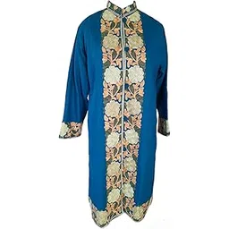 Kashmiri aari embroidery floral design woolen coat with attach lining || Blue color || L: 41.5" B: 21.5" Sleeves: 22" || pockets: 2-picture-15