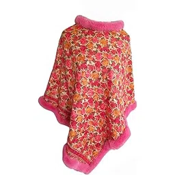 Kashmiri aari Embroidery Woolen Fur Poncho for Women || Pink Color-picture-18