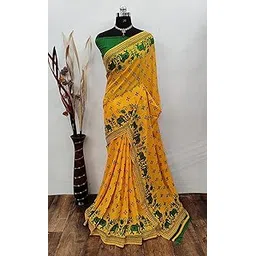kashvi SAREES Women's Floral Print Georgette Saree With Unstitched Blouse Piece-picture-34