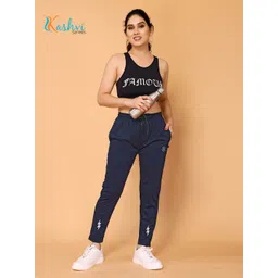 kashvi Women Solid, Self Design Dark Blue Track Pants-picture-24