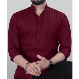 kashvi Men Slim Fit Solid Mandarin Collar Casual Shirt image 1