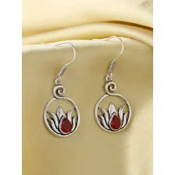 kashwini Silver-Plated Red Stone Studded Contemporary Drop Earrings-picture-39