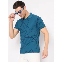 KASMA Men Abstract Printed Polo Collar Cotton T-shirt-picture-25