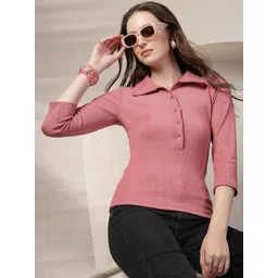 KASSUALLY BASICS Women Solid Shirt Collar Neck Regular Top-picture-23