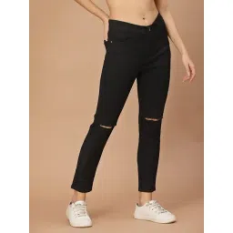 KASSUALLY Black Cotton Distressed Mid Rise Jeans-picture-40