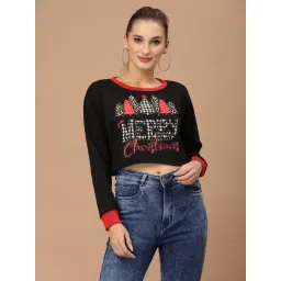 KASSUALLY Black Cotton Graphic Print Crop Sweatshirt-picture-31