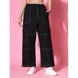 KASSUALLY Black Cotton Regular Fit Mid Rise Trousers-picture-46