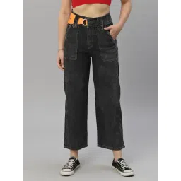 KASSUALLY Black Cotton Relaxed Fit High Rise Jeans-picture-38