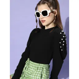 KASSUALLY Black Embellished Top-picture-14