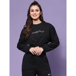 KASSUALLY Black Fleece Graphic Print Crop Sweatshirt-picture-32