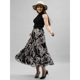 KASSUALLY Black Floral Print Skirt image 4