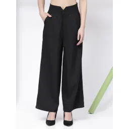 KASSUALLY Black Regular Fit High Rise Trousers-picture-10